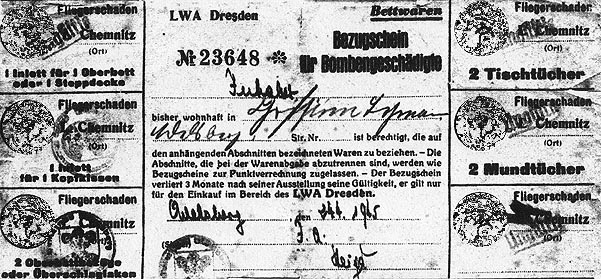 Bezugsschein für Bombengeschädigte